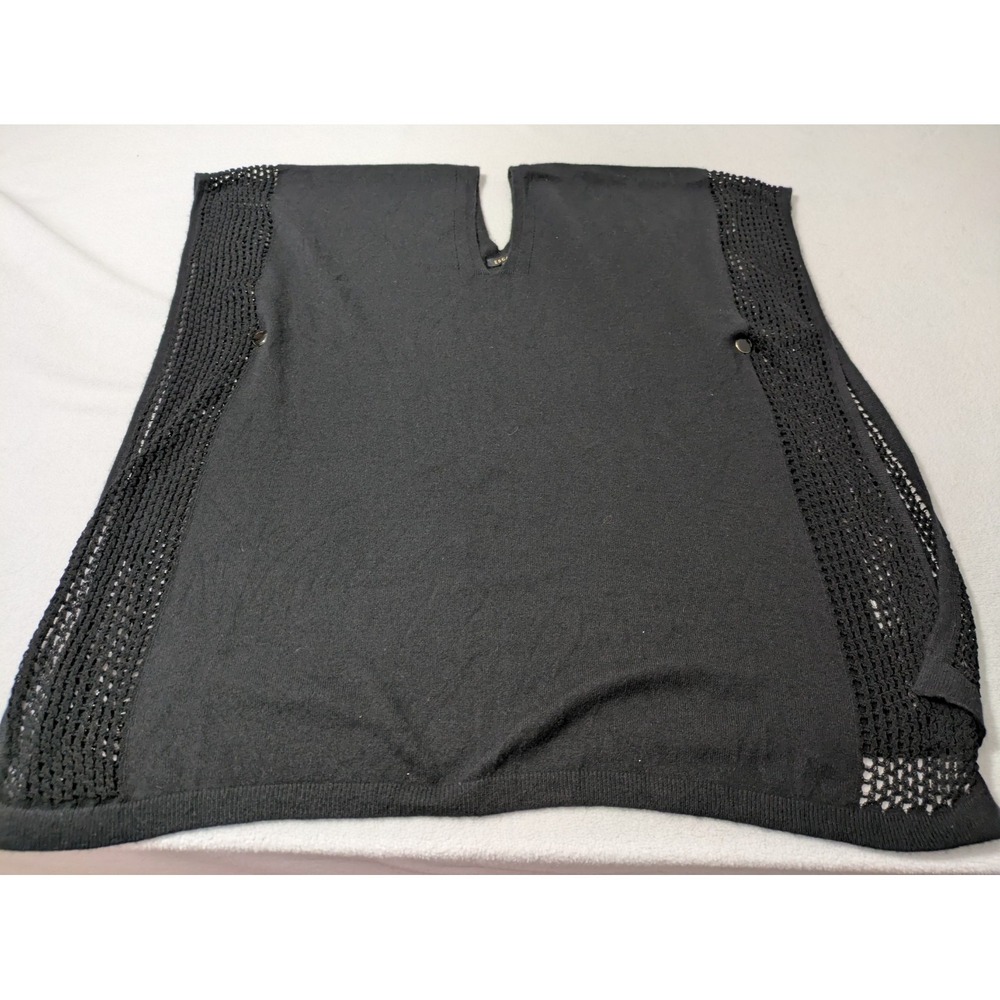 Escada Poncho Wrap Silk Cashmere Woven Black Womens One Size Fits All Buttons